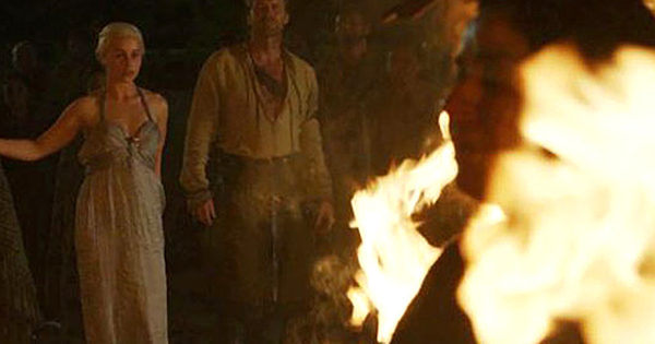 Person engulfed in dramatic Game of Thrones dragon fire burned alive