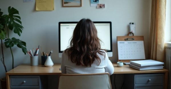 Person intensely focused at desk with deadline calendar visible nearby