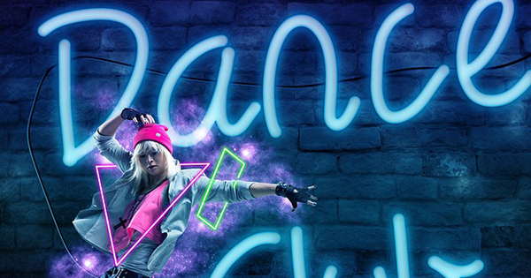 Retro 1980s woman with big hair and neon fashion style