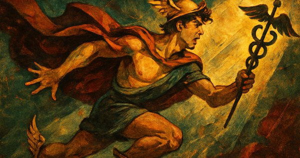 Person embodying Hermes Greek god of messengers speed and travel