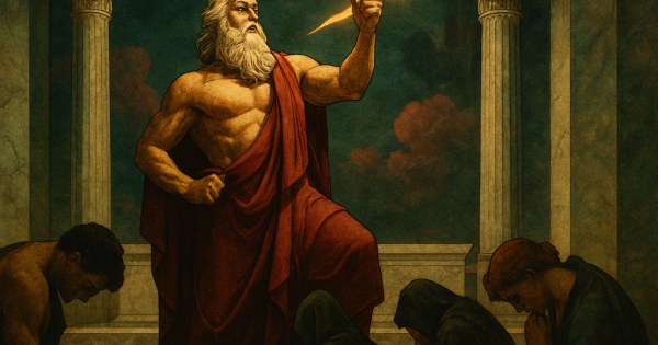 Powerful Zeus Greek god of thunder lightning and the sky