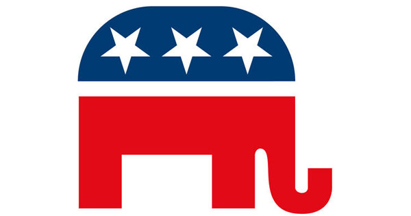 Confident Republican voter standing proudly with American flag in background