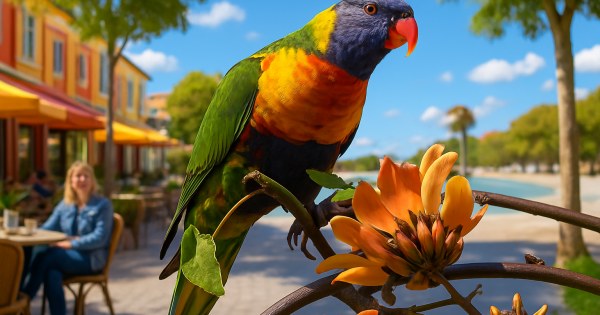 Colorful parrot perched on branch representing vibrant social personality type