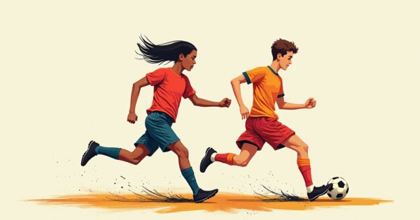 Two soccer players side by side — one dribbling brilliantly, one defending steadily.