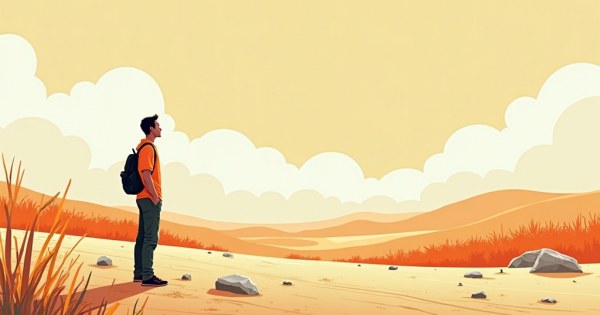 Person looking around an open space with nothing to do, relaxed.