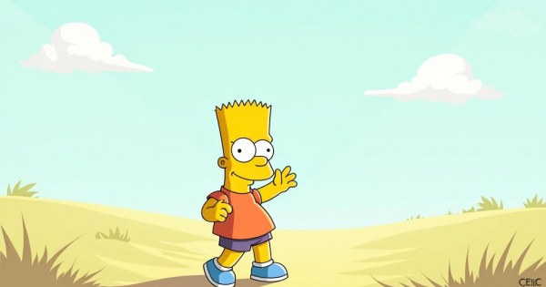 Bart Simpson skateboarding through Springfield neighborhood.