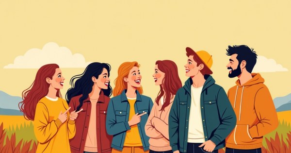A group of friends laughing and pointing at one person affectionately.