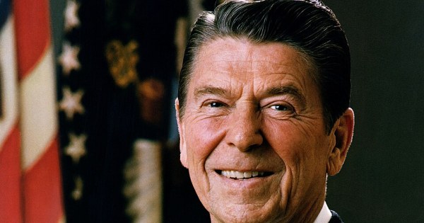 Ronald Reagan smiling optimistic presidential portrait